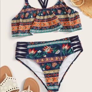 Tribal Crisscross Back Ladder Cut Out Bikini Set